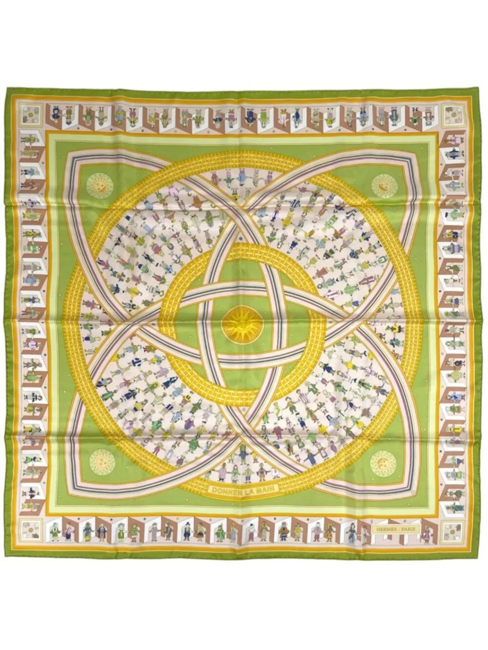 Hermes Carre 90 Donner la Scarf Reach Out Silk Light Green Multicolor